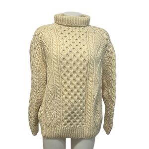 Carrais knitwear vintage cream cable knit wool turtleneck sweater XL